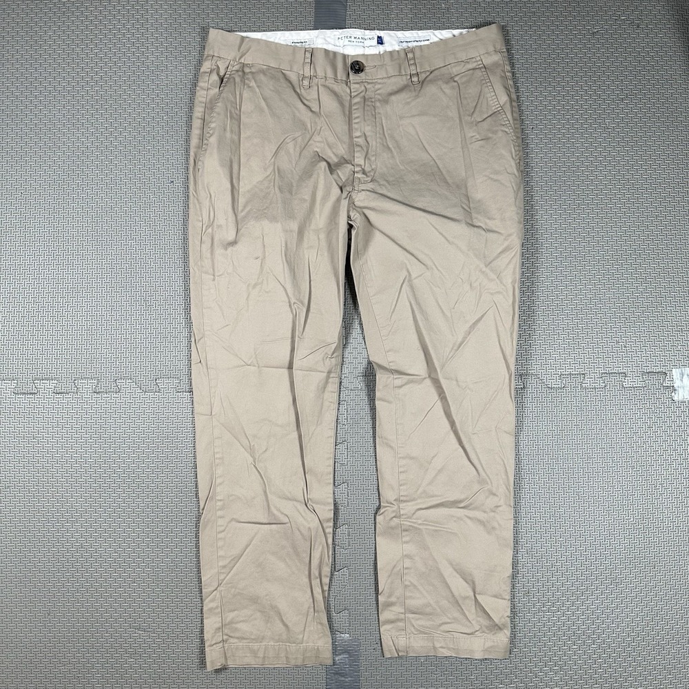Peter Manning Pant Mens 36x27 Beige Lightweight Chino Straight Preppy Stretch